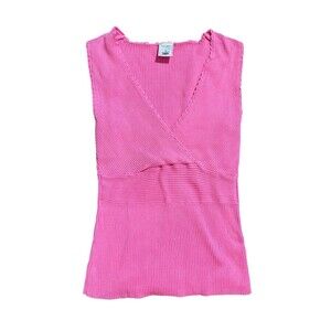 Old Navy Vintage Y2K Babydoll Pink Ribbed Knit Sweater Tank Top S V-Neck